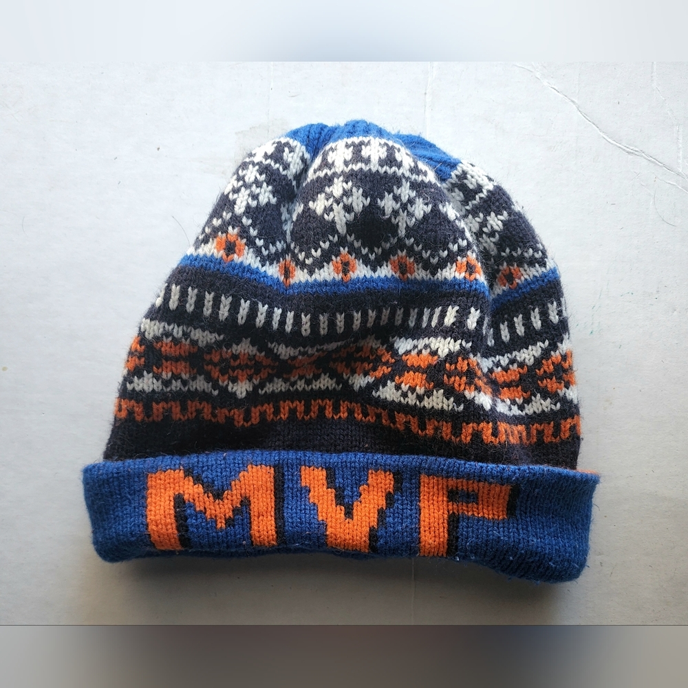 Boys MVP blue orange white black fleece line Boys winter hat